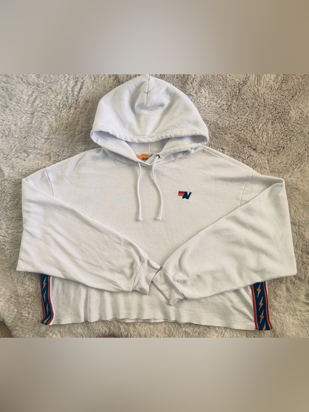 Aviator Nation Oversized Crop Top White Hoodie Size: XL
